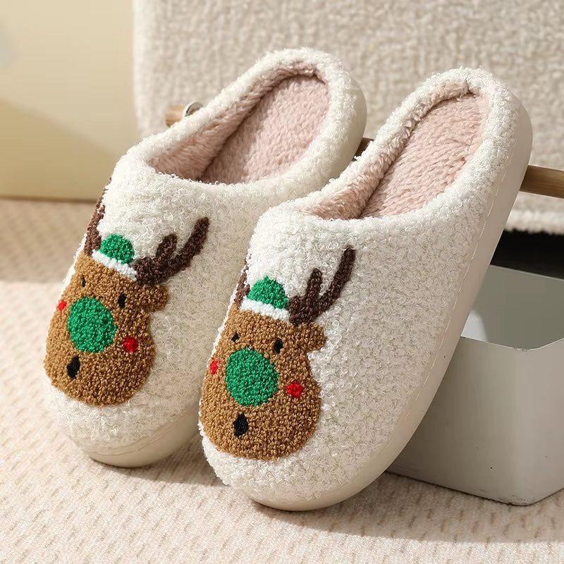 Fuzzy Reindeer Winter House Slippers