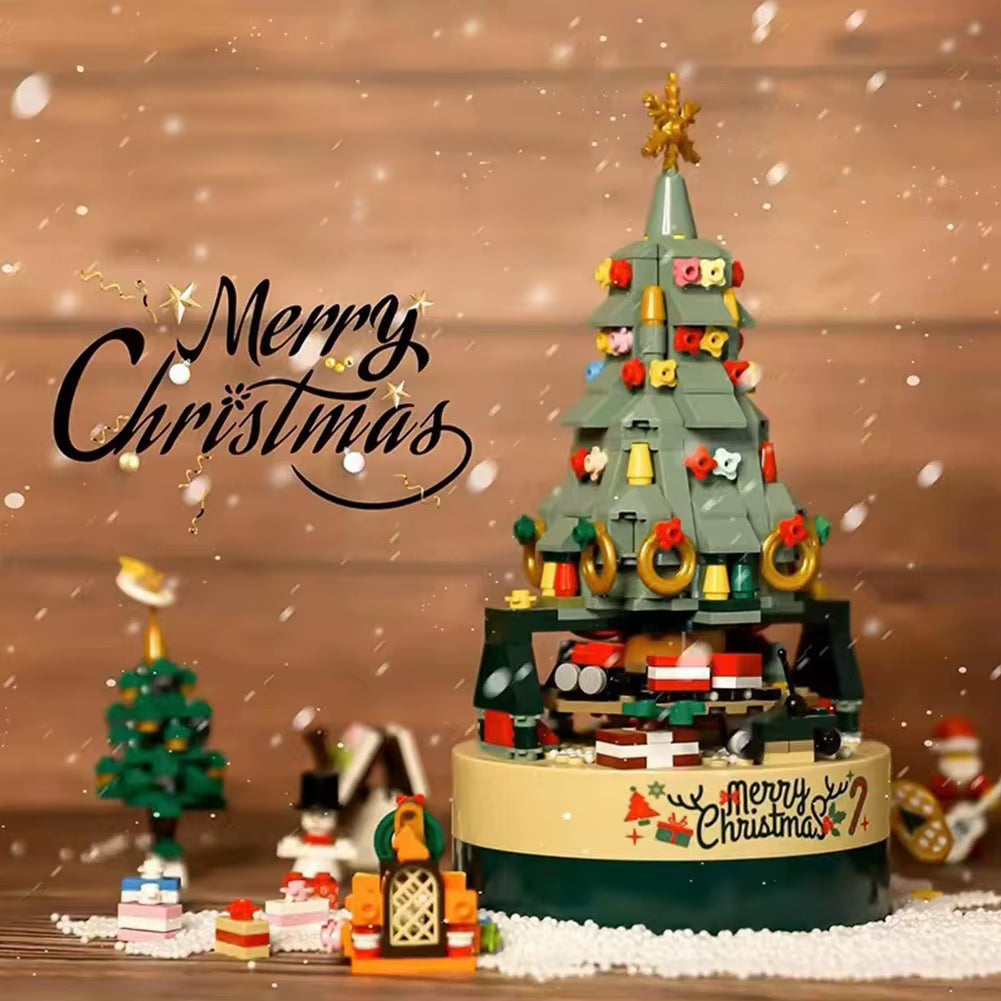 Rotating Christmas Tree Music Box Building Blocks Toys Creative Decoration Model for Girls Boys and Adults Gifts