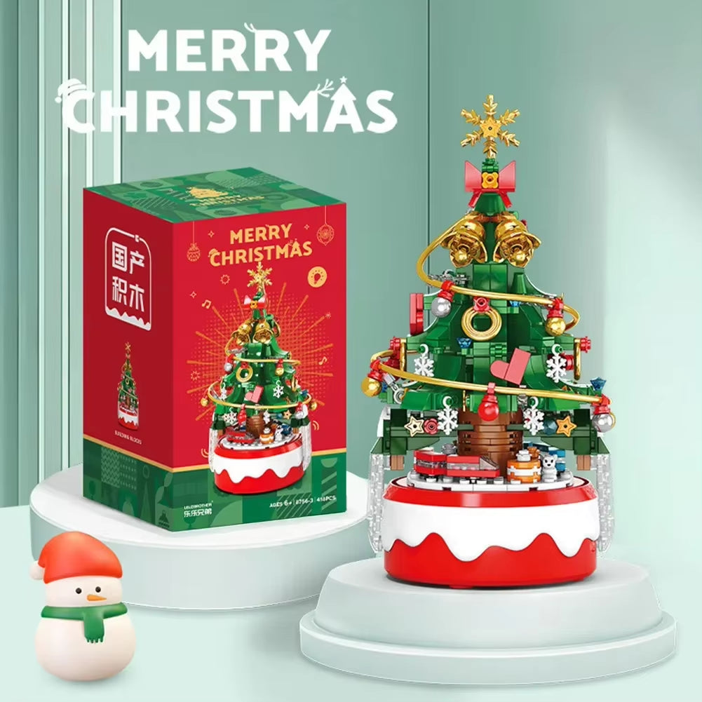 Rotating Christmas Tree Music Box Building Blocks Toys Creative Decoration Model for Girls Boys and Adults Gifts