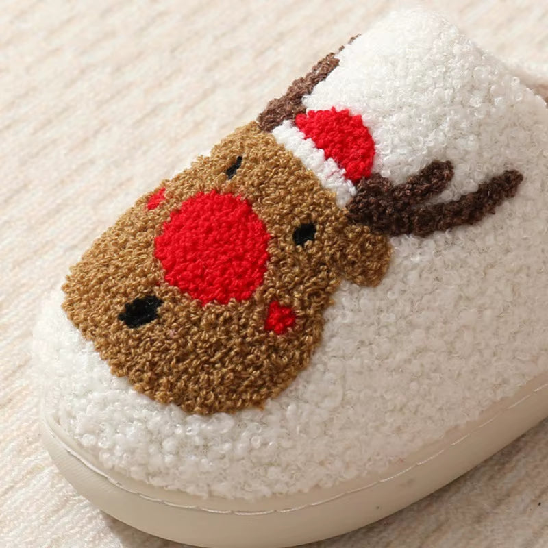 Fuzzy Reindeer Winter House Slippers