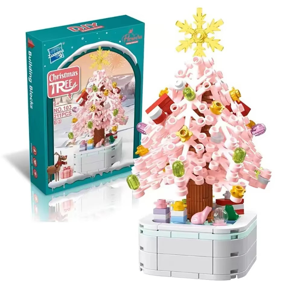 Rotating Christmas Tree Music Box Building Blocks Toys Creative Decoration Model for Girls Boys and Adults Gifts