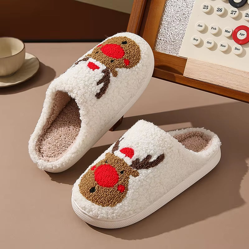Fuzzy Reindeer Winter House Slippers