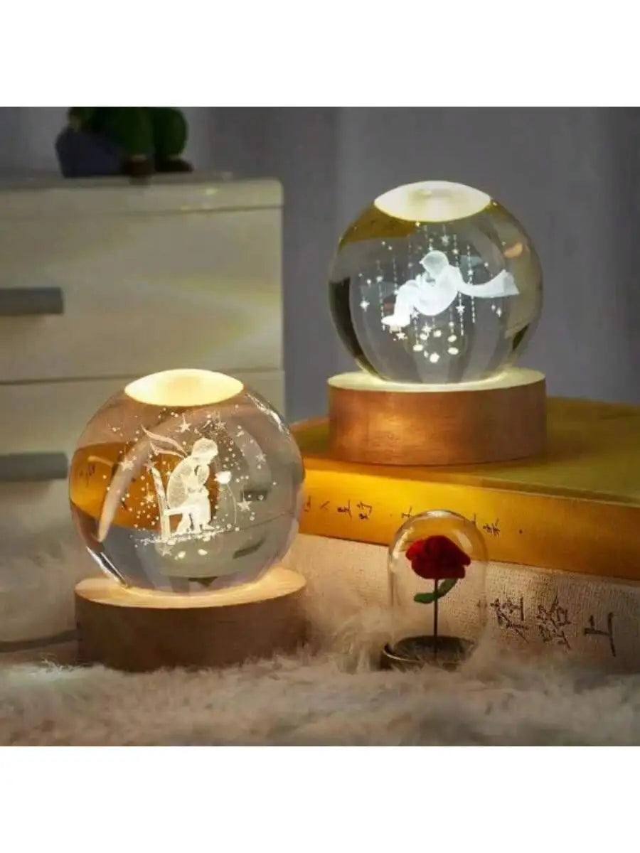 Customized Christmas Gift 3D Laser Carved Crystal Ball, Wooden Crystal Snowball, Custom Desktop Ornaments, Holiday Gifts.