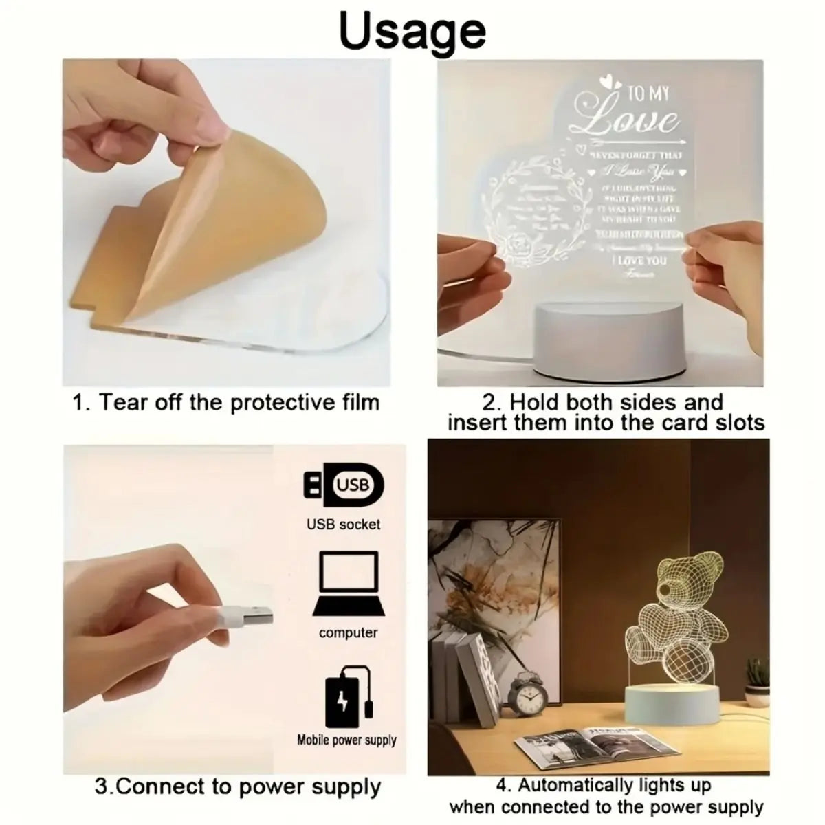 Heart-Shaped Bear Design 3D Visual Light - Ideal for Bedrooms, Birthdays, and Christmas Decor