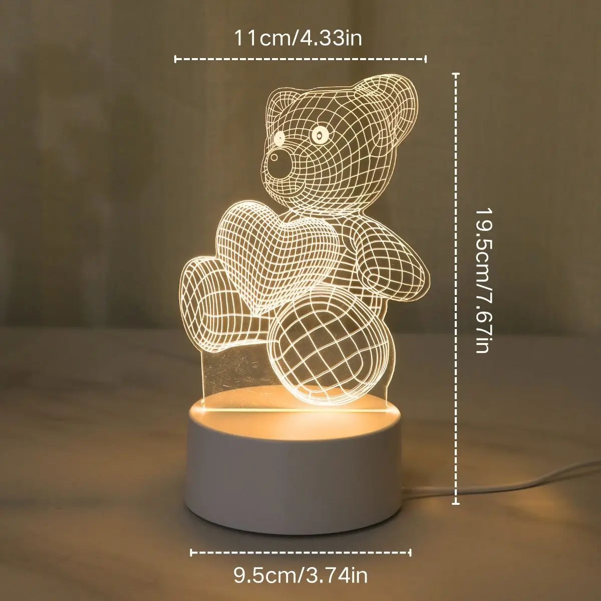 Heart-Shaped Bear Design 3D Visual Light - Ideal for Bedrooms, Birthdays, and Christmas Decor