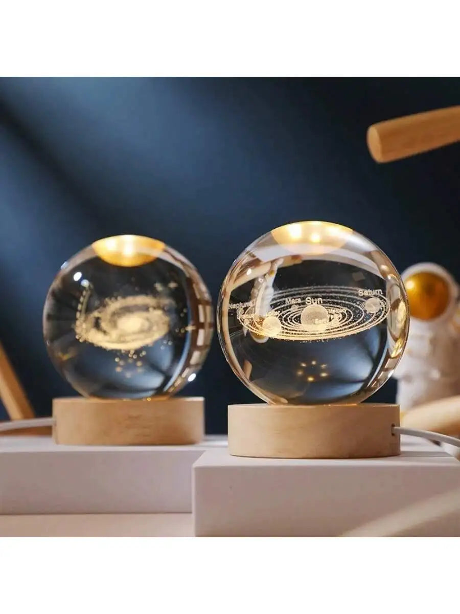 Customized Christmas Gift 3D Laser Carved Crystal Ball, Wooden Crystal Snowball, Custom Desktop Ornaments, Holiday Gifts.