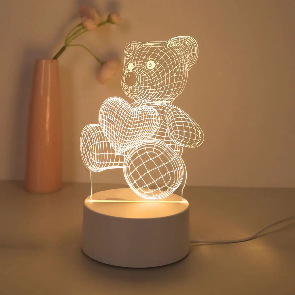 Heart-Shaped Bear Design 3D Visual Light - Ideal for Bedrooms, Birthdays, and Christmas Decor