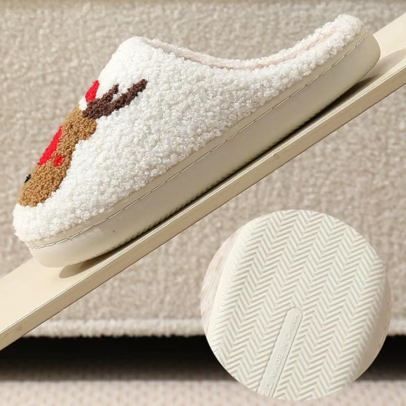 Fuzzy Reindeer Winter House Slippers