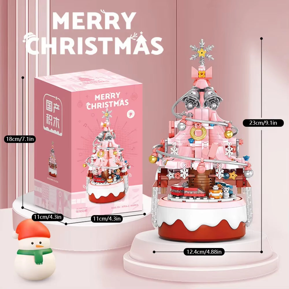 Rotating Christmas Tree Music Box Building Blocks Toys Creative Decoration Model for Girls Boys and Adults Gifts