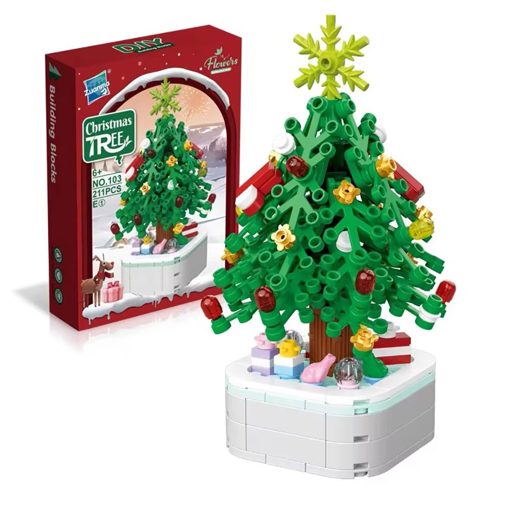 Rotating Christmas Tree Music Box Building Blocks Toys Creative Decoration Model for Girls Boys and Adults Gifts