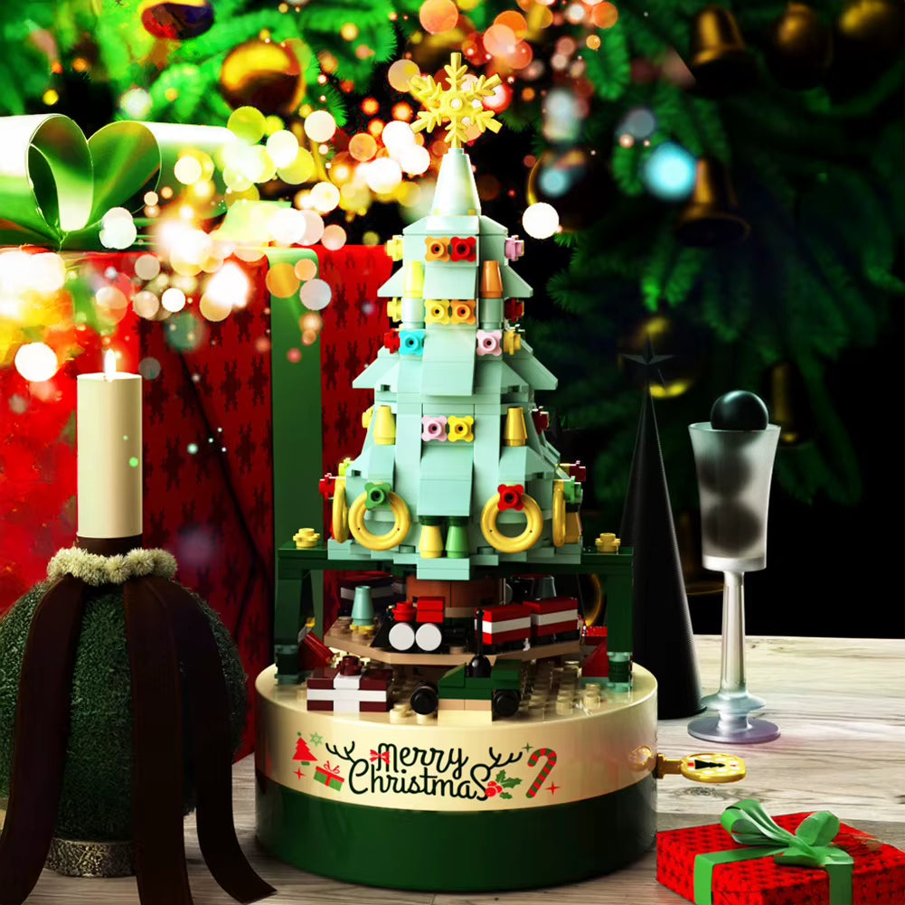 Rotating Christmas Tree Music Box Building Blocks Toys Creative Decoration Model for Girls Boys and Adults Gifts
