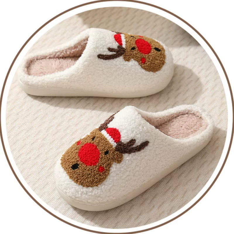 Fuzzy Reindeer Winter House Slippers